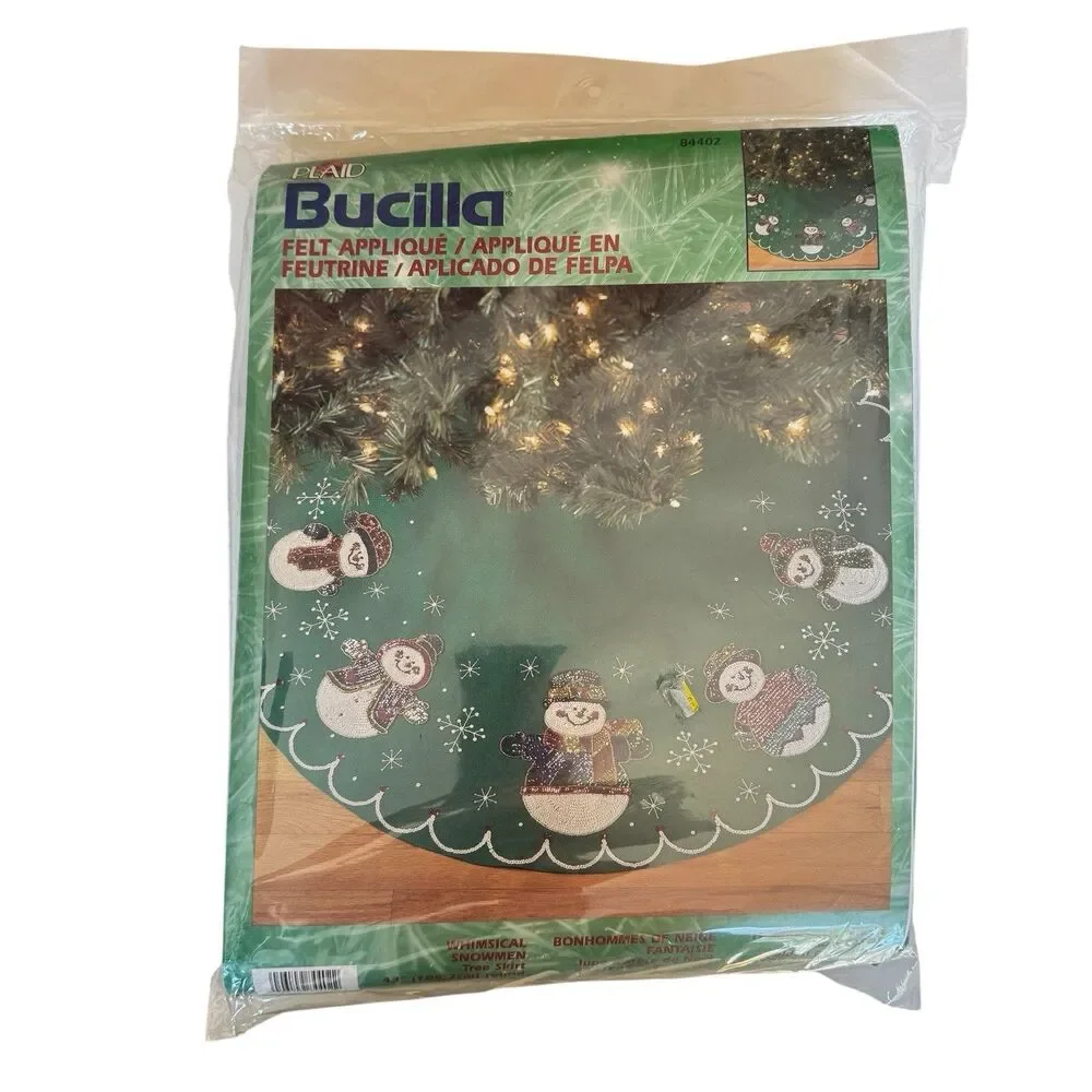 Bucilla Christmas Felt Appliqué Whimsical Snowman Tree Skirt 84402